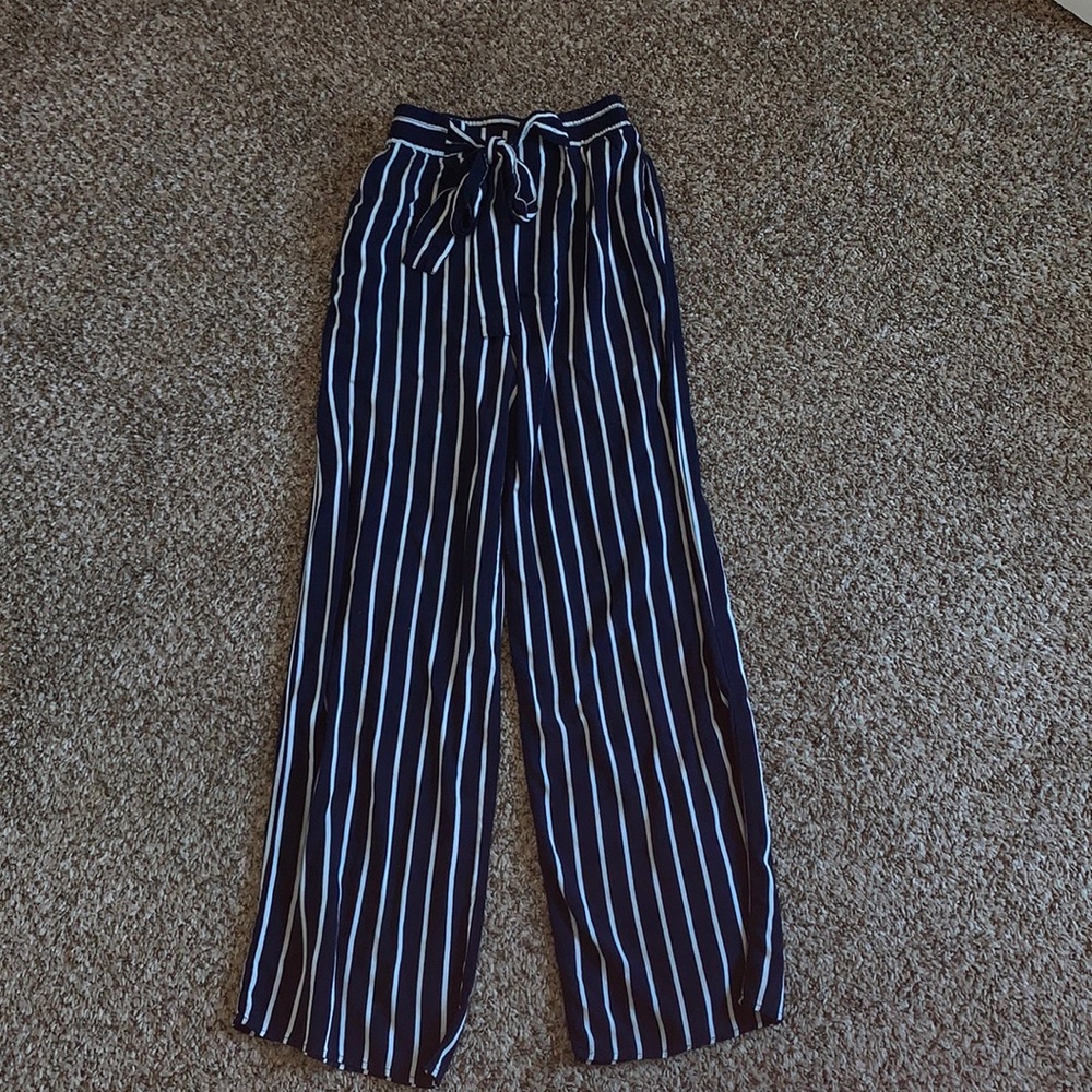 Blue & White striped boho stretchy flowy pants